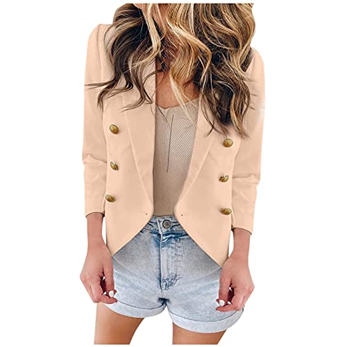 Dasongff Blazer Damen Elegant Langarm Sakko Einfarbig Anzugjacke mit Knopfleiste Kurzblazer Slim Fit Revers Geschäft Büro Military Jacke Kurz Mantel Vorne Offen Jacken Schick Knopf Kurz Blazerjacke von Dasongff