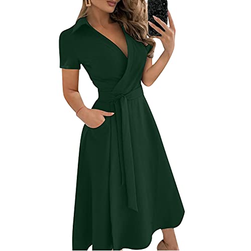 Dasongff Damen Boho Cocktailkleid V-Ausschnitt Kleid Ballkleid A Linie Kleider Langarm Schnür Partykleid Club Kurz Bodycon Minikleid Sommerkleid Slim Fit Pack Hüftkleid Strandkleid von Dasongff