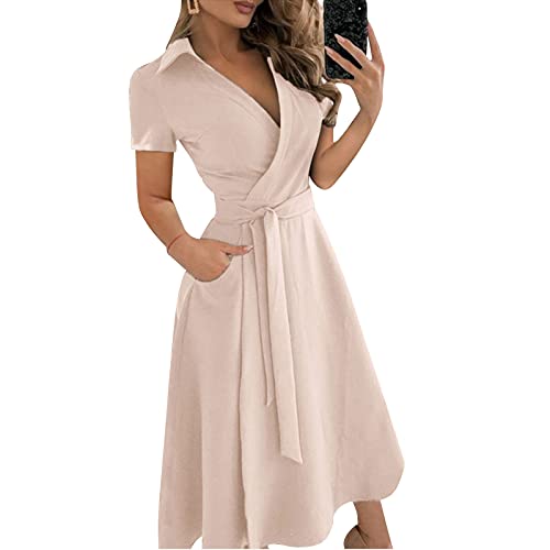 Dasongff Damen Boho Cocktailkleid V-Ausschnitt Kleid Ballkleid A Linie Kleider Langarm Schnür Partykleid Club Kurz Bodycon Minikleid Sommerkleid Slim Fit Pack Hüftkleid Strandkleid von Dasongff