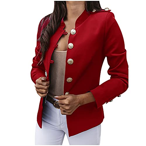 Dasongff Damen Elegant Langarm Blazer Sakko Blazerjacke Einfarbig Slim Fit Revers Geschäft Büro Jacke Kurz Mantel Anzüge Bolero Mit Knopfleiste Military Coat Blazer Damenjacke Streetwear Anzugjacke von Dasongff