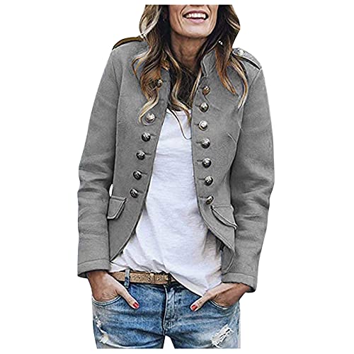 Dasongff Damen Elegant Langarm Blazer Sakko Blazerjacke Einfarbig Slim Fit Revers Geschäft Büro Jacke Kurz Mantel Anzüge Bolero Mit Knopfleiste Military Coat Blazer Damenjacke Streetwear Anzugjacke von Dasongff