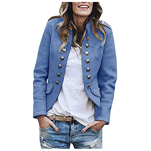 Dasongff Damen Elegant Langarm Blazer Sakko Blazerjacke Einfarbig Slim Fit Revers Geschäft Büro Jacke Kurz Mantel Anzüge Bolero Mit Knopfleiste Military Coat Blazer Damenjacke Streetwear Anzugjacke von Dasongff