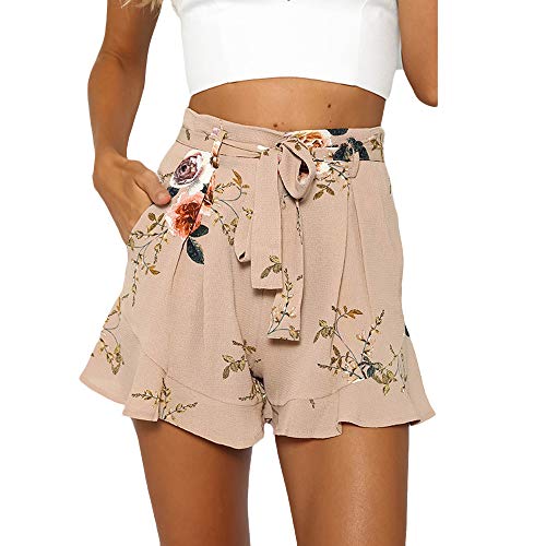 Dasongff Damen Hotpants Sommer Chiffon Shorts Floral Bedruckt Boho Weite Bein Palazzo Kurz Hose Casual Fit Falten Volant Strandhosen Locker Sommerhose Streetwear Beiläufige von Dasongff