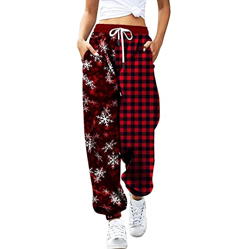 Dasongff Damen Jogginghose Weihnachten Sporthose Loose Fit Trainingshose Sweatpants Lang Yoga Hosen Hohe Taille Freizeithose Laufhosen mit Elastischer Bund Xmas Lounge Hose Christmas Trousers von Dasongff