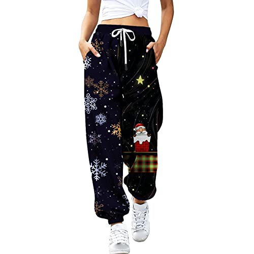 Dasongff Damen Jogginghose Weihnachten Sporthose Loose Fit Trainingshose Sweatpants Lang Yoga Hosen Hohe Taille Freizeithose Laufhosen mit Elastischer Bund Xmas Lounge Hose Christmas Trousers von Dasongff