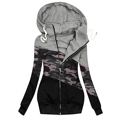 Dasongff Damen Kapuzenjacke Kapuzenpullover Oversize Vintage Reißverschluss Hoodie Jacke Zip Up Sweatshirt Hoody mit Kapuze 90er Y2K E-Girl Übergangsjacke Sweatshirtjacke von Dasongff