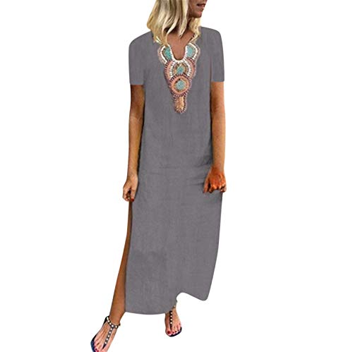 Dasongff Damen Kleider Maxikleid Langarm Sommerkleid V-Ausschnitt Kaftan Tshirt Kleid Lang Boho Freizeitkleid Sommer Übergröße Casual Lose Strandkleid Partykleider Abendkleid von Dasongff