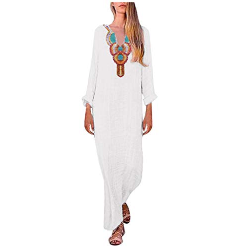 Dasongff Damen Kleider Maxikleid Langarm Sommerkleid V-Ausschnitt Kaftan Tshirt Kleid Lang Boho Freizeitkleid Sommer Übergröße Casual Lose Strandkleid Partykleider Abendkleid von Dasongff