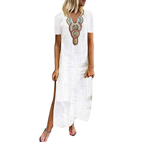 Dasongff Damen Kleider Maxikleid Langarm Sommerkleid V-Ausschnitt Kaftan Tshirt Kleid Lang Boho Freizeitkleid Sommer Übergröße Casual Lose Strandkleid Partykleider Abendkleid von Dasongff