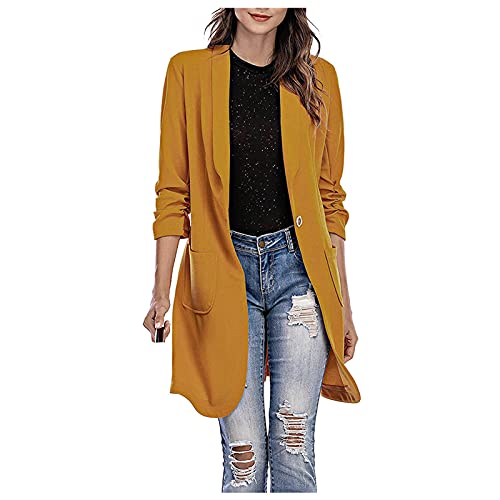 Dasongff Damen Lange Mantel Jacke Trenchcoat Herbst Winter 3/4 Ärmel Damenblazer Steppmantel Blazermantel Elegante Übergangsjacke Revers Coat Outwear Long Blazer Cardigan Langeblazer mit Taschen von Dasongff