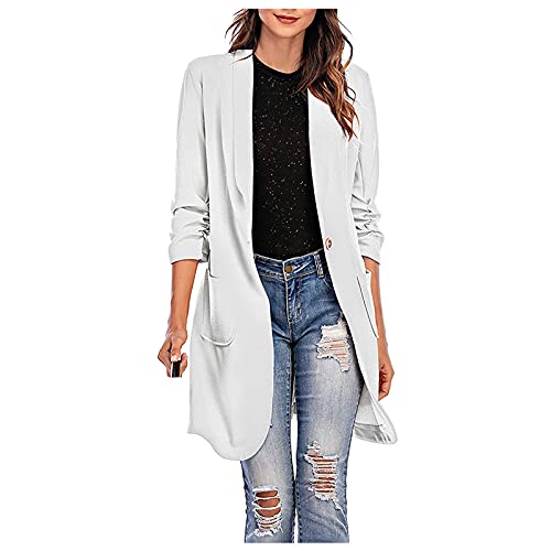 Dasongff Damen Lange Mantel Jacke Trenchcoat Herbst Winter 3/4 Ärmel Damenblazer Steppmantel Blazermantel Elegante Übergangsjacke Revers Coat Outwear Long Blazer Cardigan Langeblazer mit Taschen von Dasongff