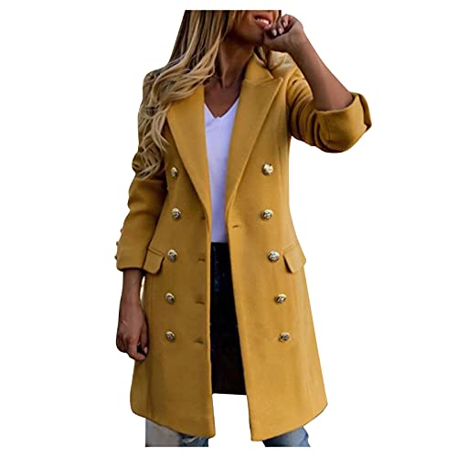 Dasongff Damen Lange Mantel Jacke Trenchcoat Herbst Winter Elegante Einfarbig Zweireihig Overcoat Übergangsjacke Faux Wollmantel Revers Lange Parka Coat Outwear Long Blazer Cardigan mit Taschen von Dasongff