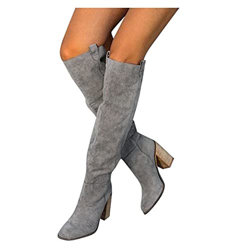 Dasongff Damen Overknees Lang Stiefe Kniehohe Retro Beiläufig Boots Langschaftstiefel Spitze Zehen Plateau Schuhe Kniestiefel Blockabsatz Kniehoch Stiefel Kniehohe Kleid Herbst Winterstiefel Warme von Dasongff