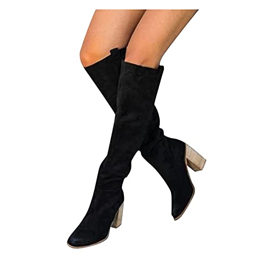 Dasongff Damen Overknees Lang Stiefe Kniehohe Retro Beiläufig Boots Langschaftstiefel Spitze Zehen Plateau Schuhe Kniestiefel Blockabsatz Kniehoch Stiefel Kniehohe Kleid Herbst Winterstiefel Warme von Dasongff