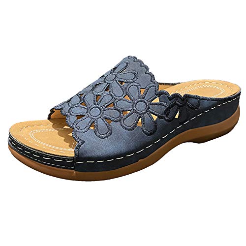 Dasongff Damen Pantoletten Sandalen Hausschuh Elegante Blumen Bohemian Gartenschuhe Strandsandalen Flip Flops Aushöhlen PU Freizeit Sport-& Outdoor Keilsandaletten Bequem von Dasongff