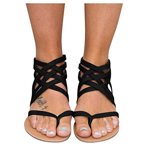 Dasongff Damen Riemchensandalen Römersandalen Cross Strap Buckle Strandsandalen Bohemian Gladiator Sandalen Knöchelriemchen Clip Toe Pantoletten Bequem Sommerschuhe von Dasongff