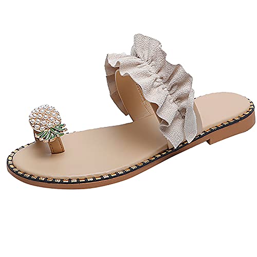 Dasongff Damen Sandalen Sommer Elegant Wedge Peep Toe High Heel Plattform Pantoletten Clip Toe Ananas-Strass Flache Strand Schuhe Flip Flops Damenschuhe Bequem Rutschfest von Dasongff