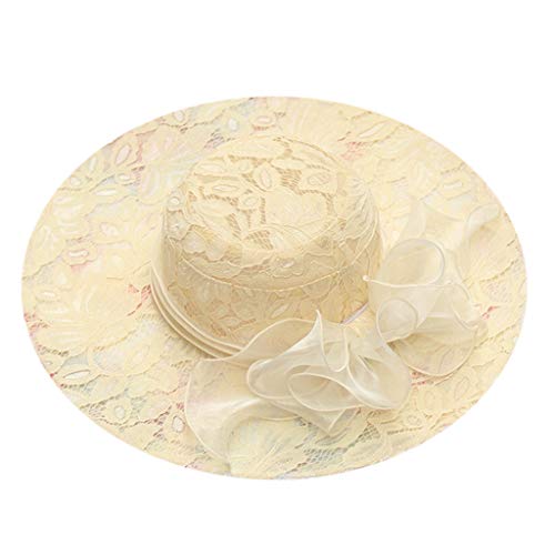 Dasongff Damen Spitze Mesh Hut Organza Damenhut Sommer Hut Faltbarer Elegante Blumen Organzahut Anti-UV Sonnenhüte Breite Krempe Strandhut Sonnenschutz für Hochzeit Tea Kirche Party von Dasongff