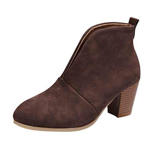 Dasongff Damen Stiefeletten Gemütlich Booties mit Blockabsatz Comfort Kunstleder Anziehen Frauen Ankle Boots Bootie Herbst Winter Stiefel Schneestiefel Stiefelette Knöchel Schuhe Herbst Winter von Dasongff