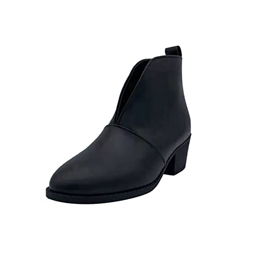 Dasongff Damen Stiefeletten Gemütlich Booties mit Blockabsatz Comfort Kunstleder Anziehen Frauen Ankle Boots Bootie Herbst Winter Stiefel Schneestiefel Stiefelette Knöchel Schuhe Herbst Winter von Dasongff