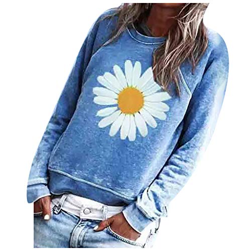 Dasongff Damen Sweatshirt Sonnenblume Rundhals Langarmshirts Mode Gänseblümchen Lose Oberteile Frauen Mädchen Basic Tops Longshirt Pulli Tunika T-Shirt Hemd Mehrfarbig S-3XL von Dasongff