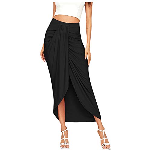 Dasongff Drapierter Rock Damen Casual Slit Wrap Asymmetrisch Elastisch Hohe Taille Maxi Drapierter Rock Lässiger asymmetrischer Damenrock Einfarbigem Rock Midirock Maxi Lang Swing Unterrock von Dasongff