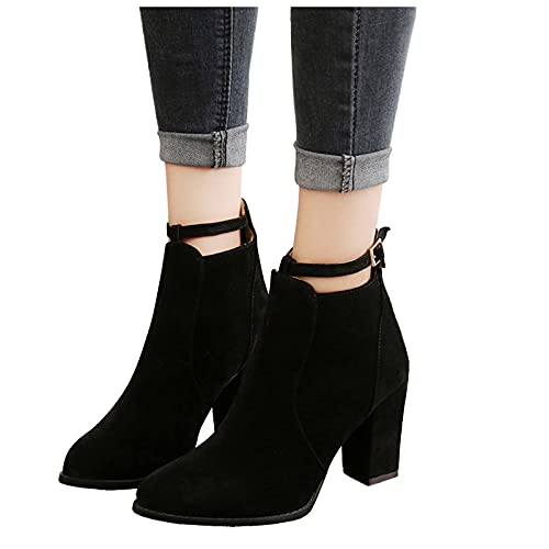 Dasongff Frauen Ankle Boots Damen Bequeme Kurz Regenstiefel mit Blockabsatz Vintage Schuhe Mädchen High Heels Plateau Chelsea Boots Rutschfeste Ankle Stiefeletten Kurze Stiefel mit Verschluss von Dasongff