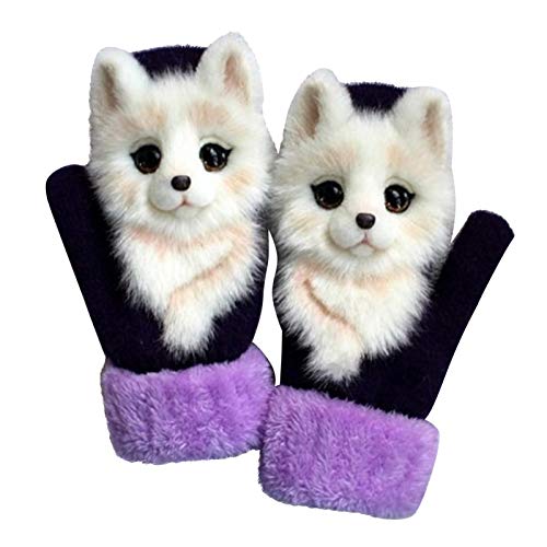 Dasongff Handschuhe Damen Mädchen 3D Tiermuster Plüsch Halb Handschuhe Dicken Warmen Fingerhandschue Cartoon Tier Bär Katze Krallen Winterhandschuhe Handgestrickte Haustierhandschuhe (C) von Dasongff