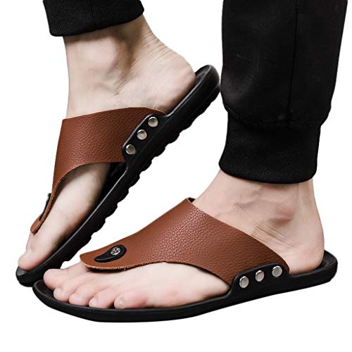 Dasongff Herren Flip Flops PU Surfen Zehentrenner Sports Sandalen Beach/Pool Pantoffeln Flach Weich Leder Bade Hausschuh Comfy Breite Füße Badelatschen von Dasongff