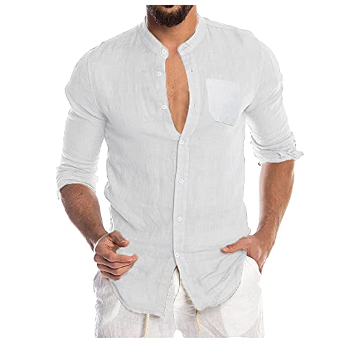 Dasongff Herren-Hemd mit V-Ausschnitt Normal Freizeithemd Geschnittenes Hemd mit Stehkragen Party Mode Freizeit Hemden Leinenhemd Casual Leicht Shirts Sommerhemd Oberteile Henley Shirts von Dasongff