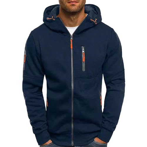 Dasongff Herren Hoodie Sweatjacke Kapuzenpullover Sweatshirt Kapuzenjacke Kapuzenpulli mit Reißverschluss Langarm Sport Style Casual Fitness Training Laufbekleidung Basic Sportshirt (Navy-a, XXL) von Dasongff