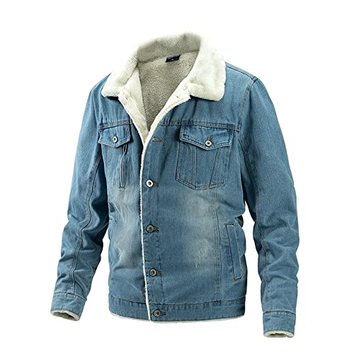 Dasongff Herren Jeansjacke mit Fell, Denim Jacke Winter Warme Cowboy Mantel Fleece Gefüttert Jeans Jacken Casual Winterjacke Sherpa Trucker Jacket Stehkragen Übergangsjacke Freizeitjacke von Dasongff