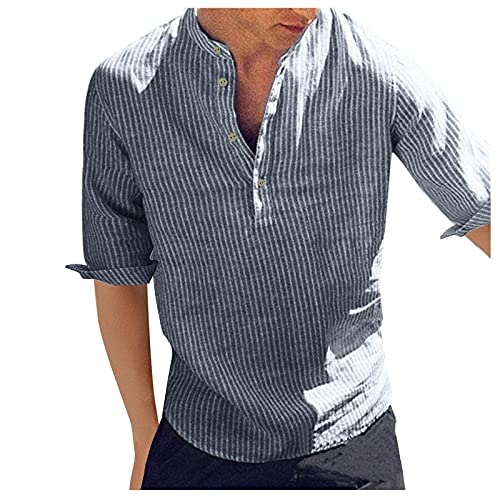 Dasongff Herren Leinenhemd 3/4 Ärmel Freizeithemd Männer Sommer Hemd Casual Regular Fit Oberteile, Mode Henley Shirts Sommerhemd Leicht Leinenshirt Kurzarmhemd Businesshemd von Dasongff