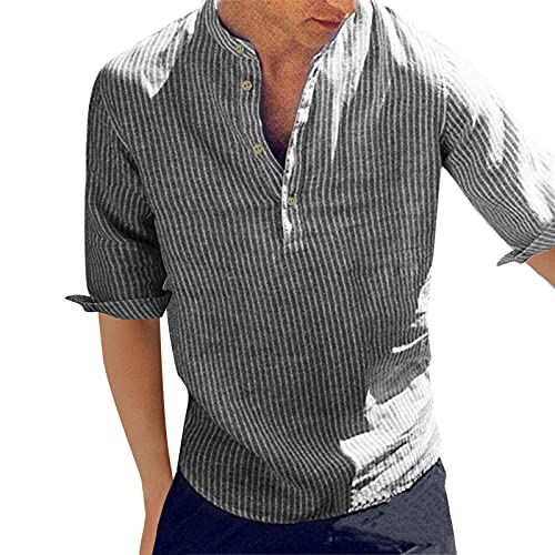 Dasongff Herren Leinenhemd 3/4 Ärmel Freizeithemd Männer Sommer Hemd Casual Regular Fit Oberteile, Mode Henley Shirts Sommerhemd Leicht Leinenshirt Kurzarmhemd Businesshemd von Dasongff