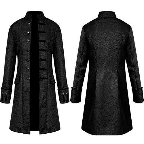 Dasongff Herren Steampunk Frack Mantel Gothic Gehrock Mittelalter Jacke Smoking Viktorianisch Renaissance Mantel Pirat Viking Kostüm Retro Metall Uniform Zweireiher Marinemantel von Dasongff