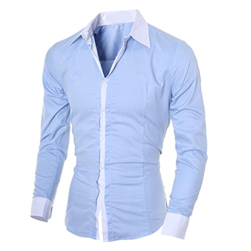 Dasongff Herren T-Shirt, Mode Persönlichkeit Herren Hemd Casual Slim Fit Langarm-Shirt Top Bluse Oberteile Stehkragen Freizeithemd Langarmhemd Businesshemd (L, Blau) von Dasongff