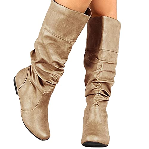 Dasongff Hohe Stiefel Damen mit Absatz Mode Langschaftstiefel Damen Winterstiefel Vintage Cowboystiefel Rutschfeste Bikerstiefel Klassisch Cowboy Stiefel Stiefeletten Lange Halbstiefel von Dasongff