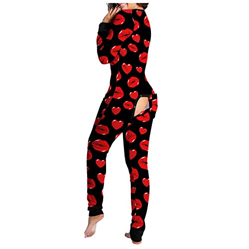 Dasongff Jumpsuit Damen Sexy Schlank Strampler Schlafanzug Einteiler Onesie Pyjama Langarm Funktionale Geknöpfte Klappe Beiläufig Erwachsene Frauen Overall Nachtwäsche Hausanzug von Dasongff