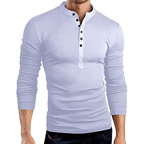 Dasongff Langarmshirt Herren, Henley Shirt mit Grandad-Ausschnitt Longsleeve Männer Basic Langarm Lässige T-Shirt Rundhals mit Knöpfen Dünne Basic Business Longshirt Regular Fit Einfarbige Tshirt von Dasongff