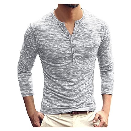 Dasongff Langarmshirt Herren Knopfleiste T-Shirt V-Ausschnitt Herbst Winter Base Shirt Slim Fit Henley Shirt Business Pullover Sweatshirt Mode Einfarbig Oberteile Bequem Atmungsaktiv von Dasongff