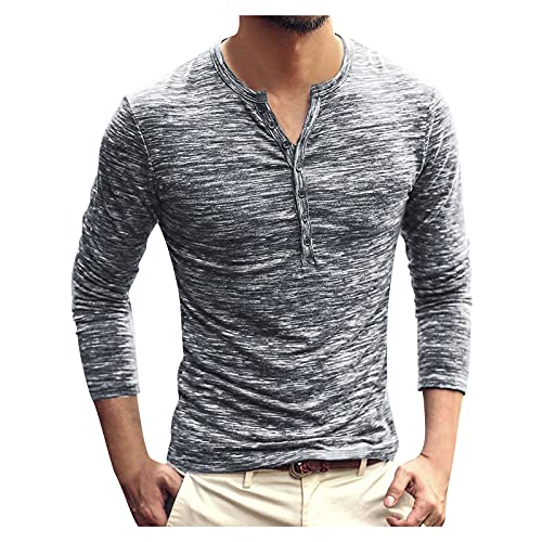 Dasongff Langarmshirt Herren Knopfleiste T-Shirt V-Ausschnitt Herbst Winter Base Shirt Slim Fit Henley Shirt Business Pullover Sweatshirt Mode Einfarbig Oberteile Bequem Atmungsaktiv von Dasongff