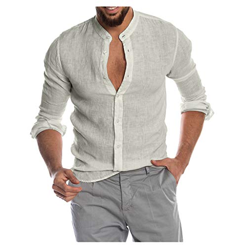 Dasongff Leinenhemd Herren 3/4 Ärmel Freizeithemd Männer Sommer Hemd Casual Regular Fit Oberteile, Mode Henley Shirts Sommerhemd Leicht Leinenshirt Kurzarmhemd Businesshemd von Dasongff