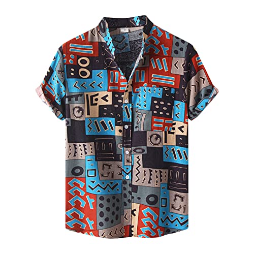 Dasongff Leinenhemd Herren Kurzarm Henley Shirt Männer Einfarbig Freizeithemd Übergröße Sommer Casual Hemden Leichte Atmungsaktives Bequem Leinen Sommerhemden Loose Fit 3D Drucken Hawaiihemd von Dasongff