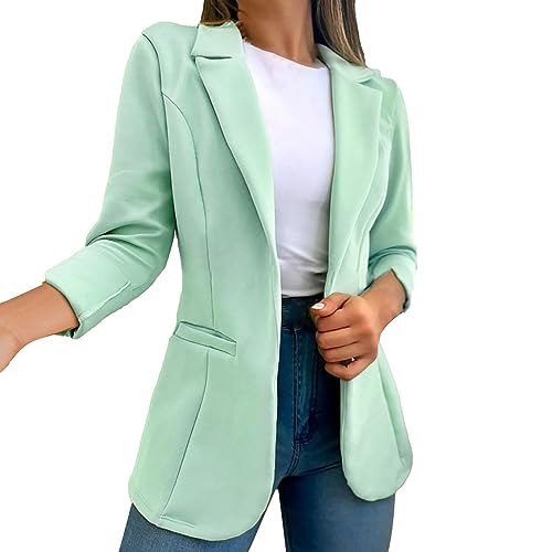 Dasongff Longblazer Damen Langarm Jacke Blazer Chic Slim Fit Mantel Revers Geschäft Anzugjacke Elegant Cardigan Büro Jacke Sommer Kurz Leicht Mantel Blazerjacke Freizeit Coat Outwear von Dasongff