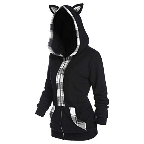 Dasongff Sweatshirt Damen mit Kapuze Katze Fleece Zipper Winterjacke Gothic T-Shirt Pullover Punk Gitter Hoodie Sweatshirt Kapuzenjacke Oberteile Elegant Karneval Streetwear von Dasongff