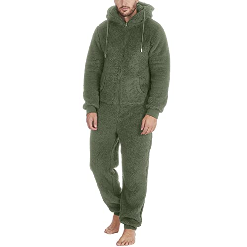 Dasongff Nachtwäsche Herren Warm Fleece Overall Pyjama Langarm Einteiler Hoodies Schlafanzug Einteiler Winter Thermo Homewear Schlafoverall Jumpsuit Onesie mit Kapuze Hausanzug Jumpsuit Strampler von Dasongff