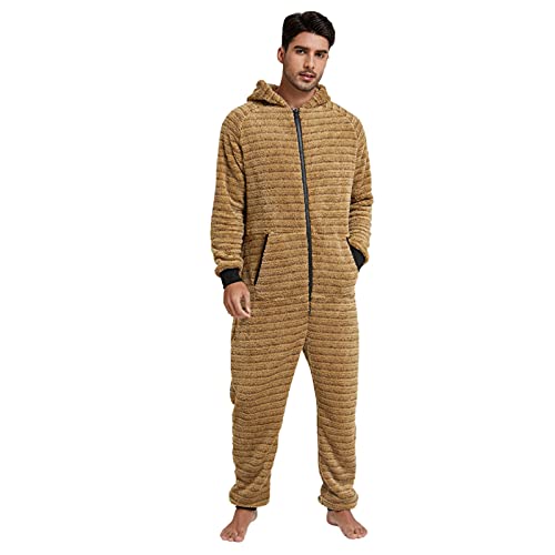 Dasongff Nachtwäsche Herren Warm Fleece Overall Pyjama Langarm Einteiler Hoodies Schlafanzug Einteiler Winter Thermo Homewear Schlafoverall Jumpsuit Onesie mit Kapuze Hausanzug Jumpsuit Strampler von Dasongff