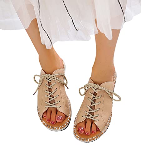 Dasongff Römersandalen aus Leder mit Beinschnürung, Hausschuh Slipper, Sandalen Bequeme Espadrilles Sommerschuhe Flache Schöne Sommersandalen Sandaletten Bequeme Strandsandalen von Dasongff