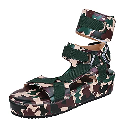 Dasongff Sandalen Damen Plateau Strandsandalen Frauen Riemchensandale Open Toe Schuhe Sandaletten mit Klettschuh Espadrilles Casual Keilsandalen Römersandalen Sommerschuhe Outdoorschuhe von Dasongff