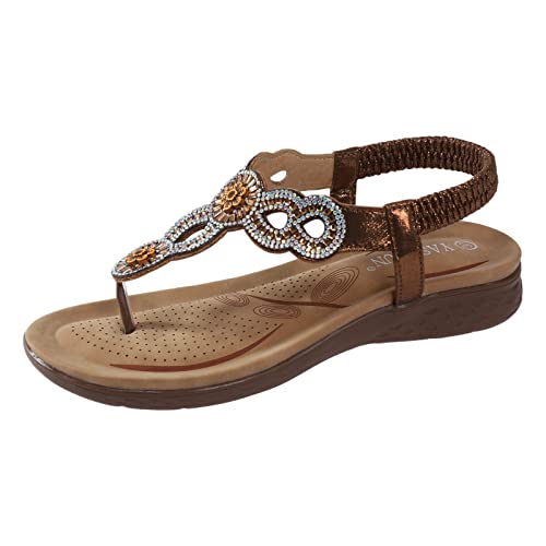 Dasongff Sandalen Damen Sommer Blumen-Perlen Riemchenpumps Slipper Elegante Sommerschuhe Bohemian Römersandalen Flache Flip Flops Pantoletten Sandaletten von Dasongff